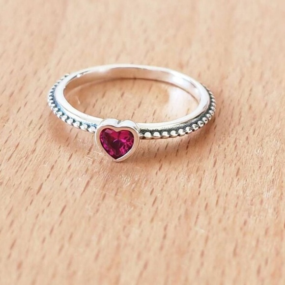 Pandora Jewelry - Pandora Silver Heart Ring with Red Gemstone​